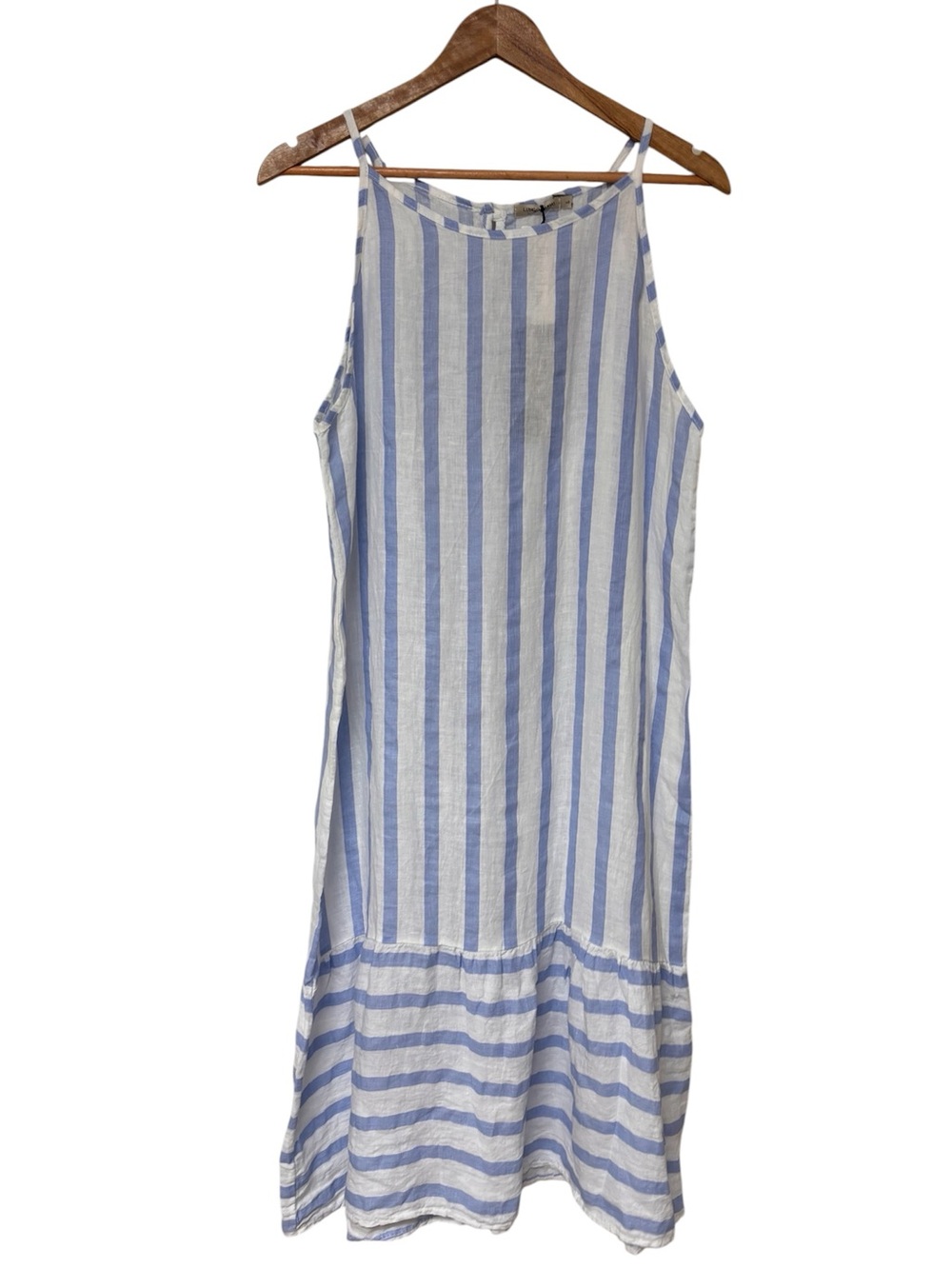Lungo L’Arno 100% Linen Striped Italian Coastal Nautical Beachy Dress NWT Large